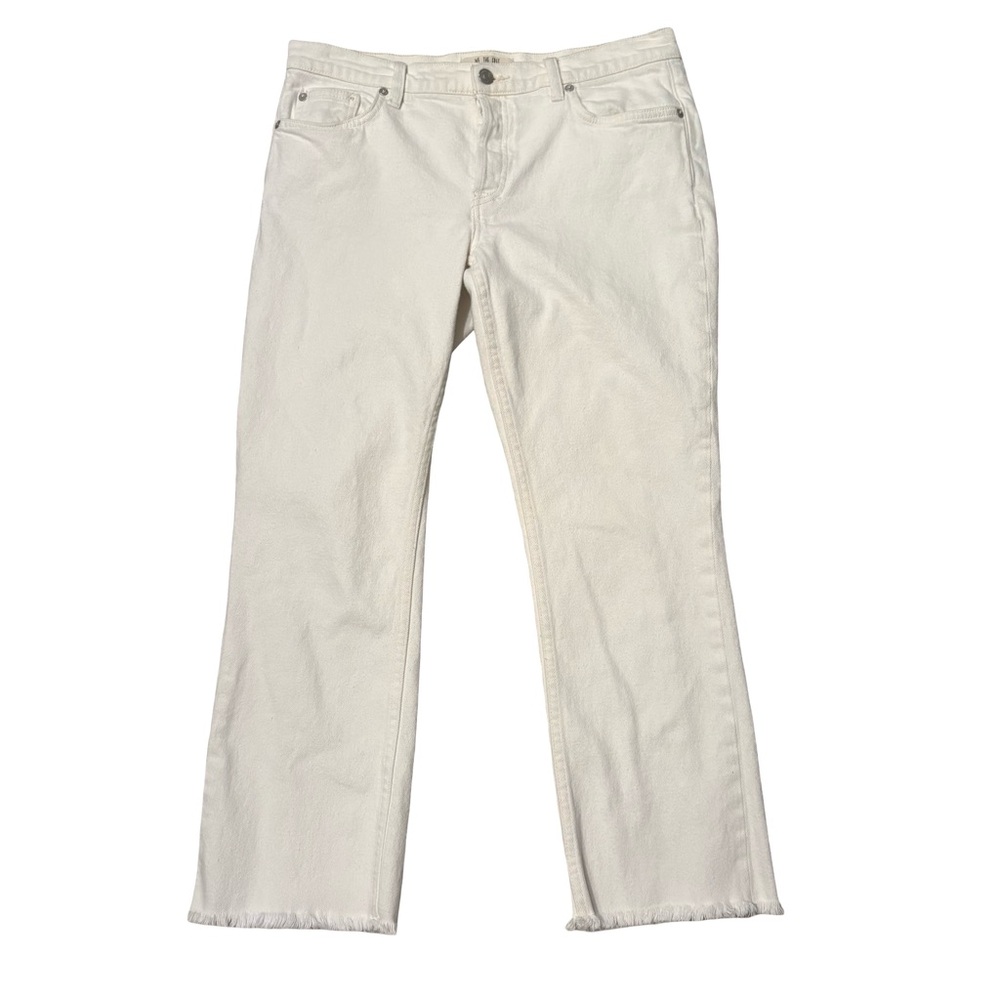 We The Free Winter White Button Fly Crop Fringe Hem Straight Leg Jeans